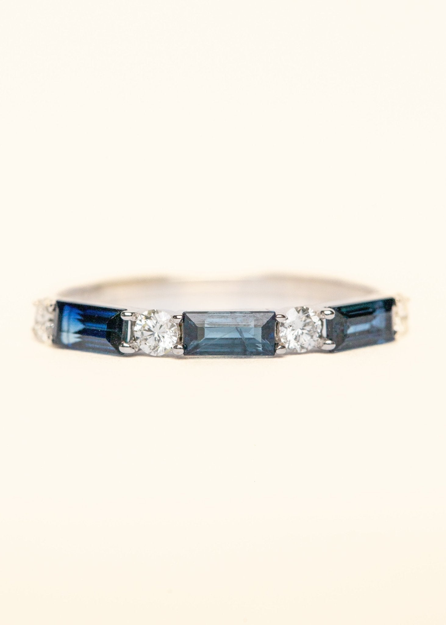 Blue Sapphire Diamond Bar Ring - Mamma's Liquid Love