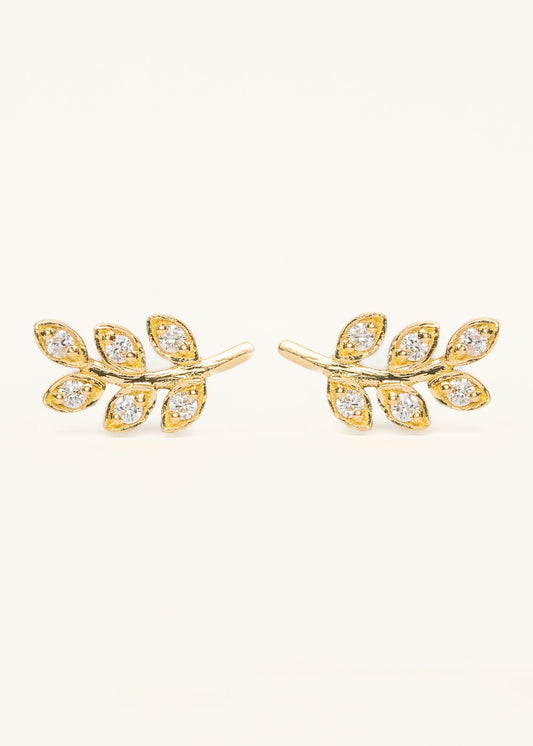 Golden Leaf Diamond Studs - Mamma's Liquid Love