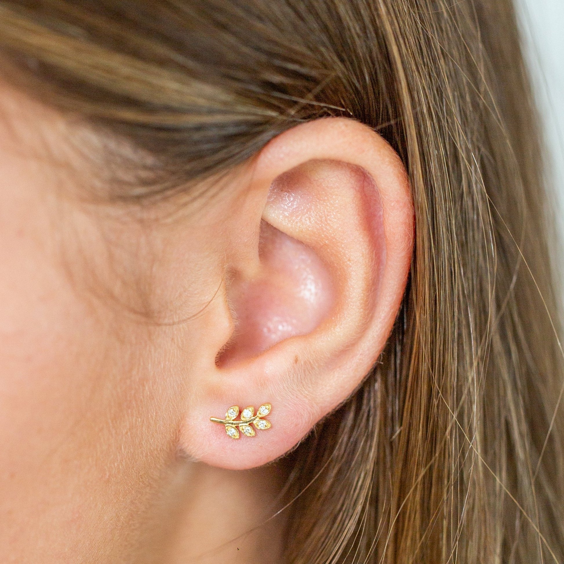 Golden Leaf Diamond Studs - Mamma's Liquid Love