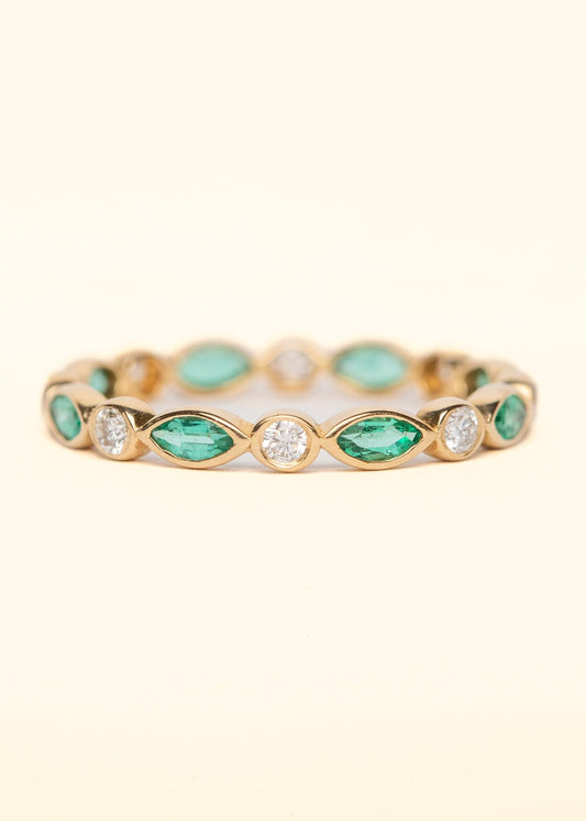 Marquise Emerald Diamond Eternity Band - Mamma's Liquid Love