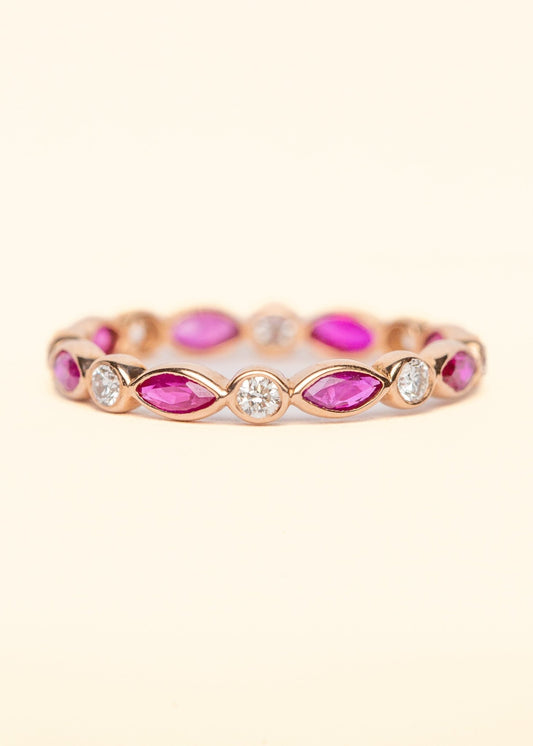 Marquise Ruby Diamond Eternity Band - Mamma's Liquid Love