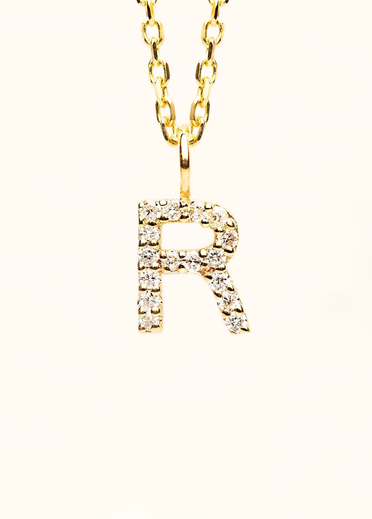 Solid Gold CZ Letter Charm R - Mamma's Liquid Love